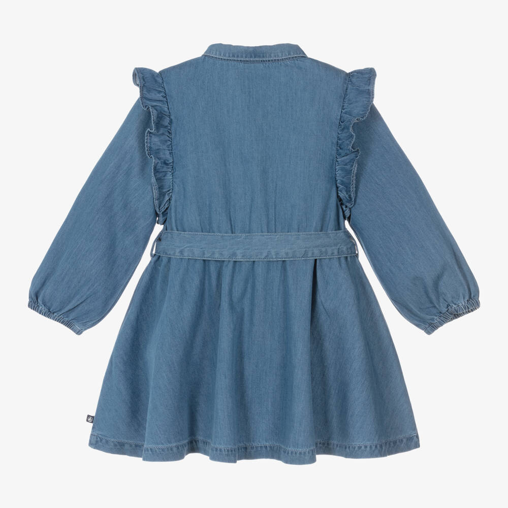 Petit Bateau-Girls Denim Dress with Belt | Childrensalon Outlet