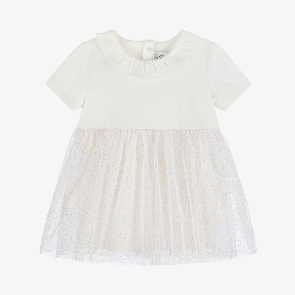 Petit Bateau-Girls Elegant Ivory Tulle Dress | Childrensalon Outlet