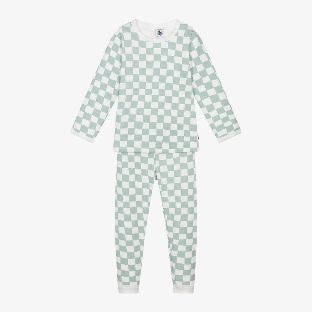 Petit Bateau-Girls Emerald & Cream Plaid Sleepwear | Childrensalon Outlet