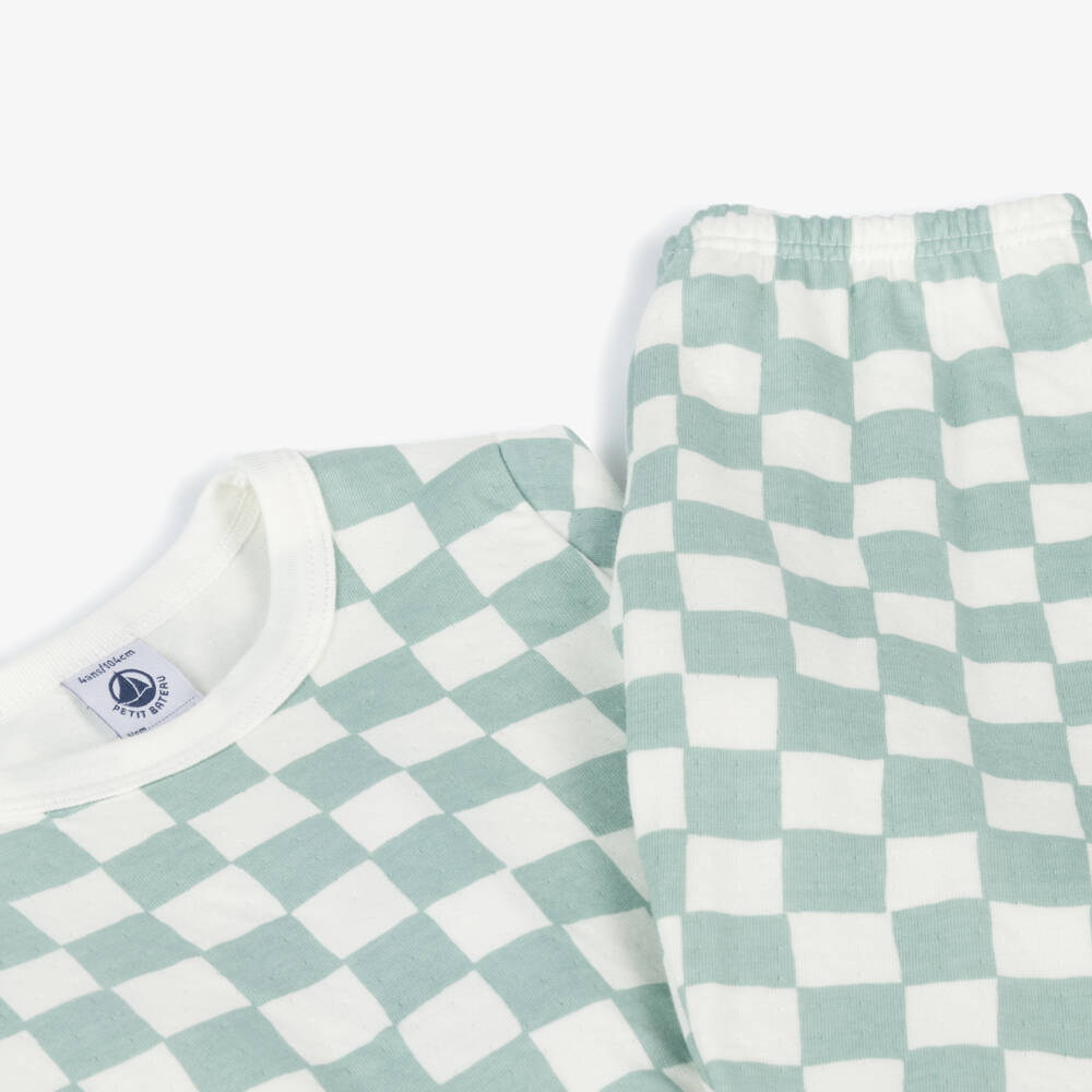 Petit Bateau-Girls Emerald & Cream Plaid Sleepwear | Childrensalon Outlet