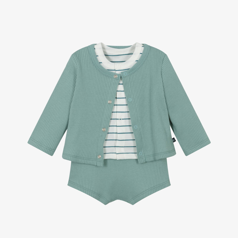 Petit Bateau-طقم كارديغان وشورت محبوك باللون الزمردي للبنات | Childrensalon Outlet
