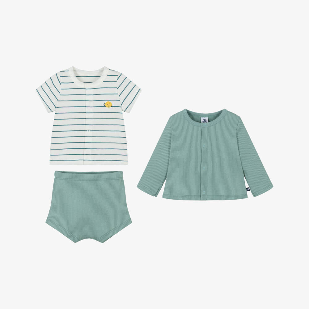 Petit Bateau-Girls Emerald Knit Cardigan & Shorts Ensemble | Childrensalon Outlet