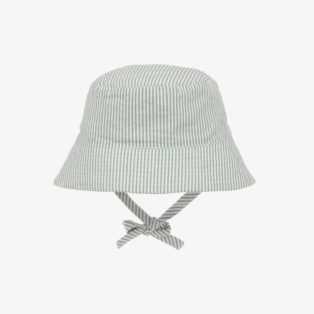 Petit Bateau-Girls Emerald Stripe Cotton Hat | Childrensalon Outlet