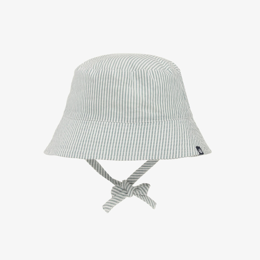 Petit Bateau-Girls Emerald Stripe Cotton Hat | Childrensalon Outlet