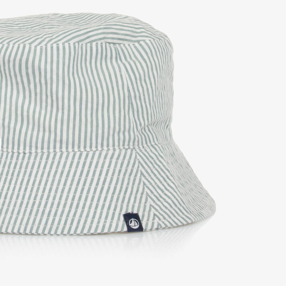 Petit Bateau-Girls Emerald Stripe Cotton Hat | Childrensalon Outlet