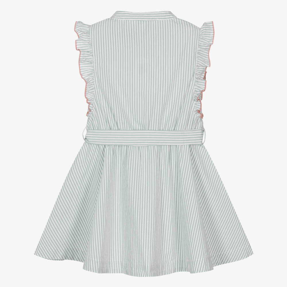 Petit Bateau-Girls Emerald Stripe Waist-Tie Dress | Childrensalon Outlet