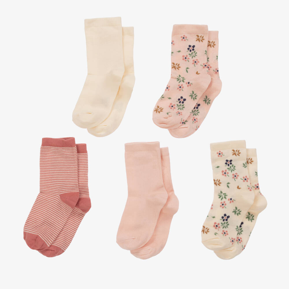 Petit Bateau-Girls Floral Pink & Ivory Socks Set | Childrensalon Outlet