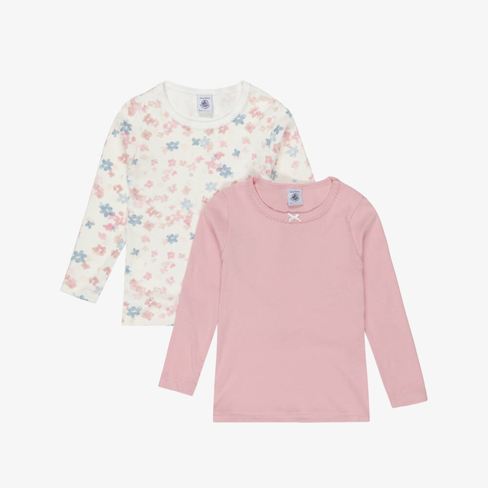 Petit Bateau-Girls Floral & Pink Vest Duo | Childrensalon Outlet