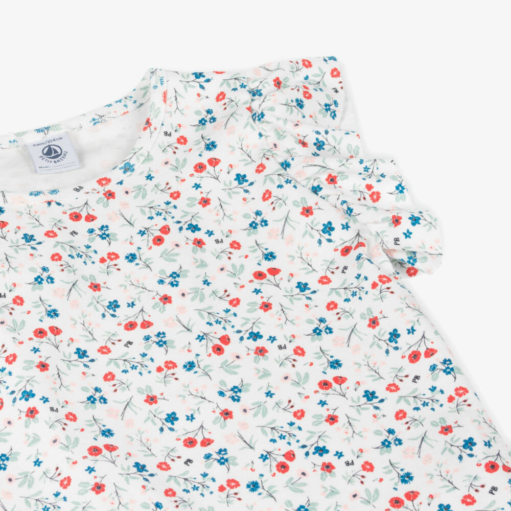 Petit Bateau-Футболка из белого хлопка с цветочным узором для девочек | Childrensalon Outlet