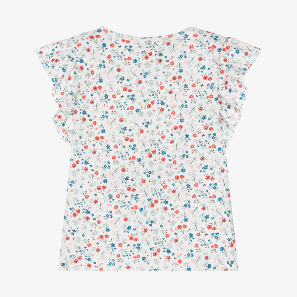 Petit Bateau-Футболка из белого хлопка с цветочным узором для девочек | Childrensalon Outlet