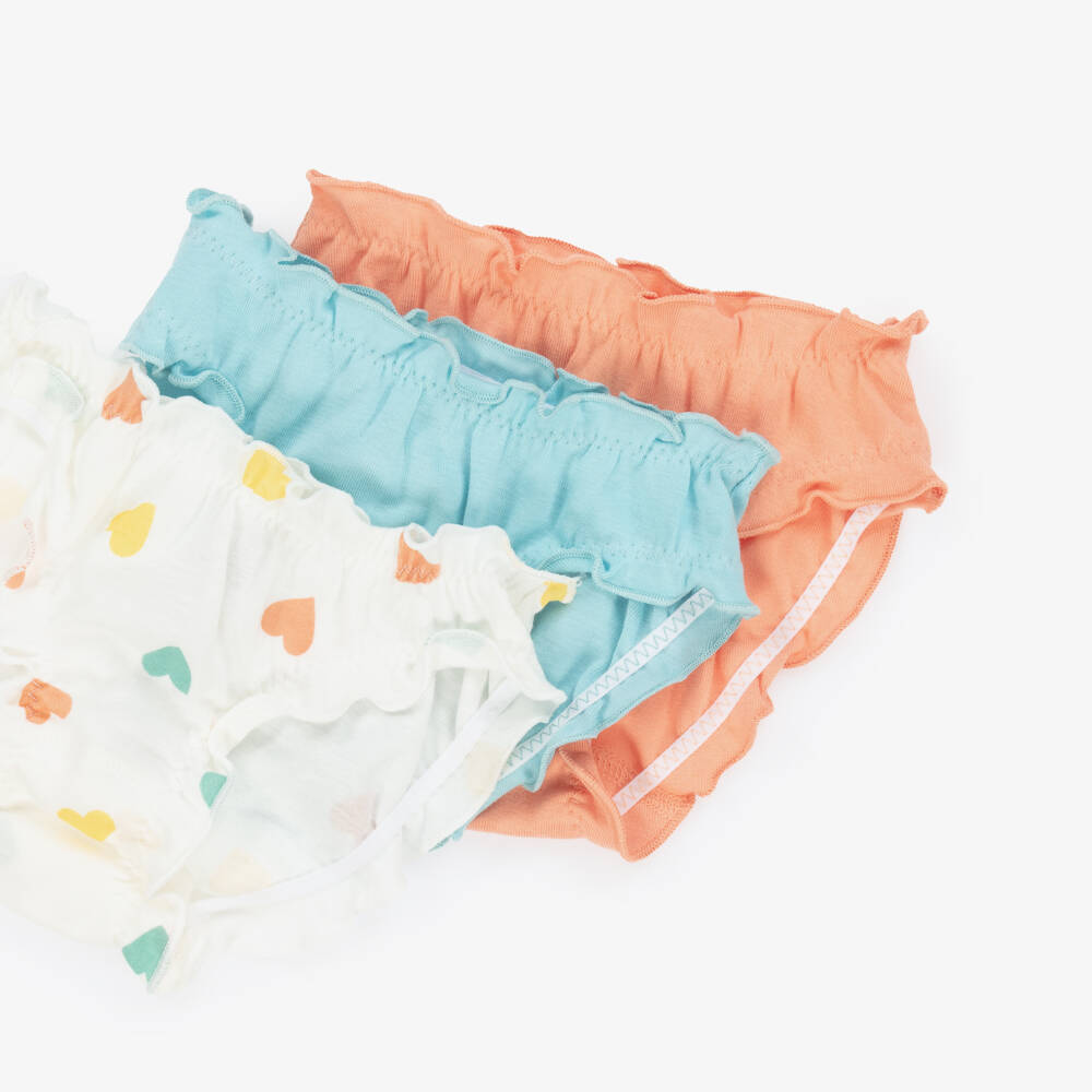 Petit Bateau-ثلاثية سراويل زرقاء وبرتقالية مزينة للبنات | Childrensalon Outlet