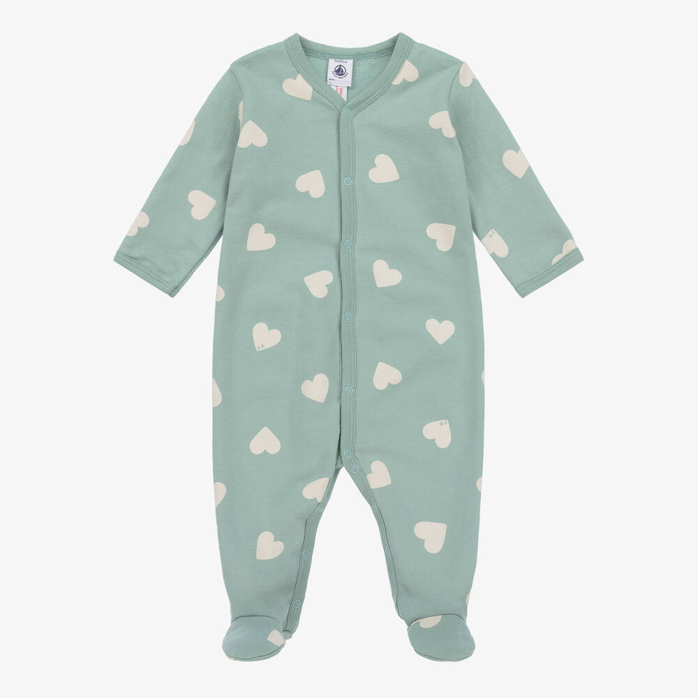 Petit Bateau-بيبي غرو بطبعة قلوب قطن عضوي لون أخضر نعناعي | Childrensalon Outlet
