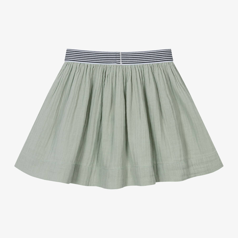 Petit Bateau Girls Green Cotton Muslin Skirt