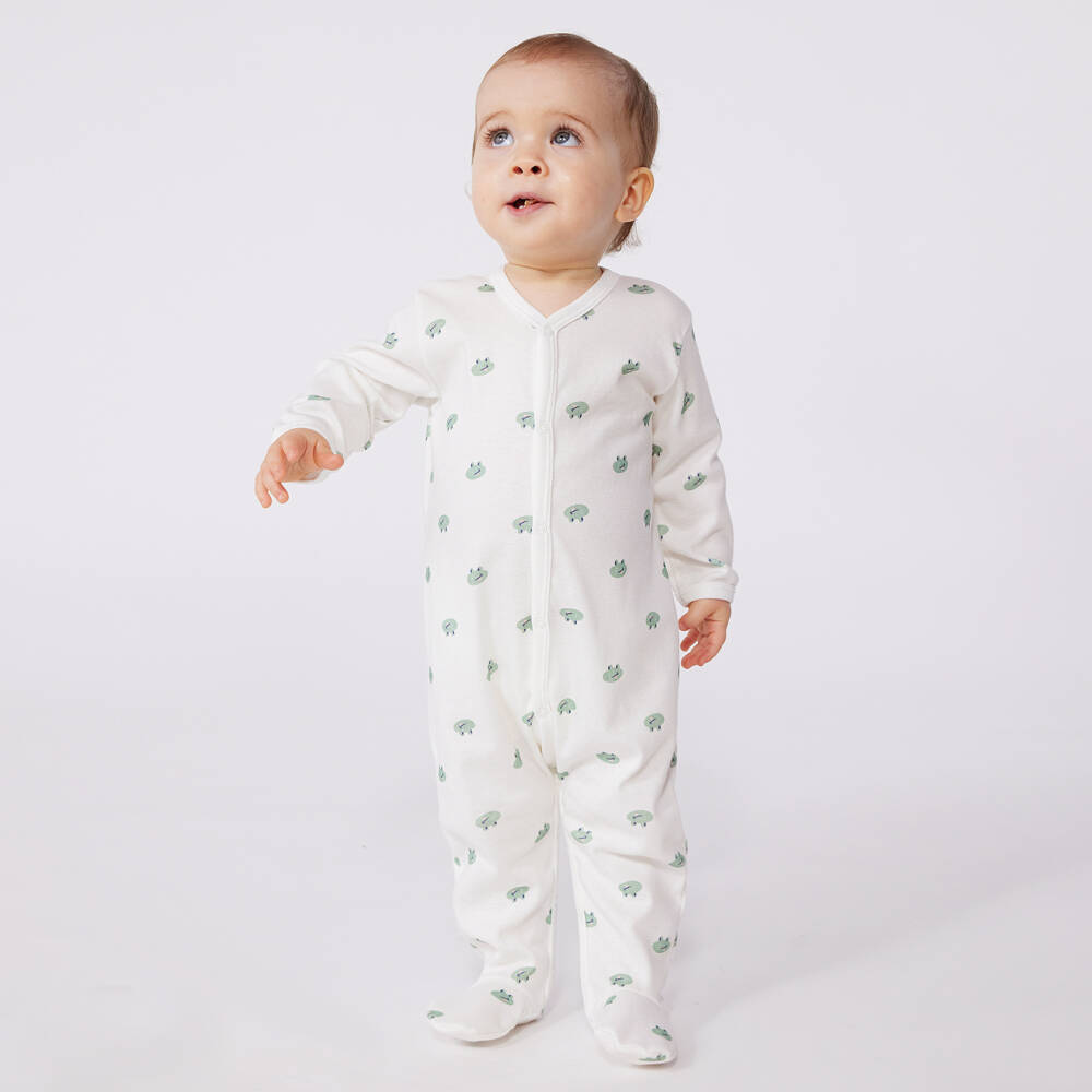 Petit Bateau-Girls Green Frog Ivory Onesie | Childrensalon Outlet