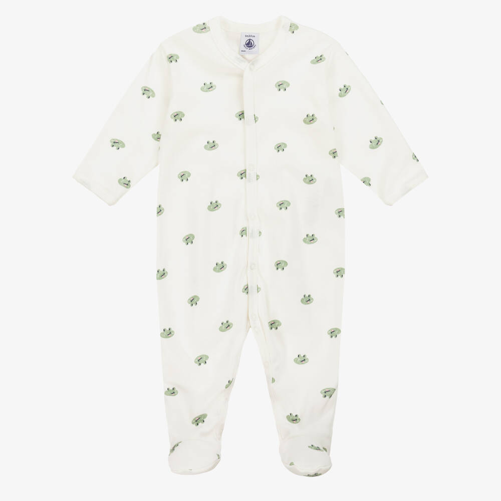 Petit Bateau-Girls Green Frog Ivory Onesie | Childrensalon Outlet