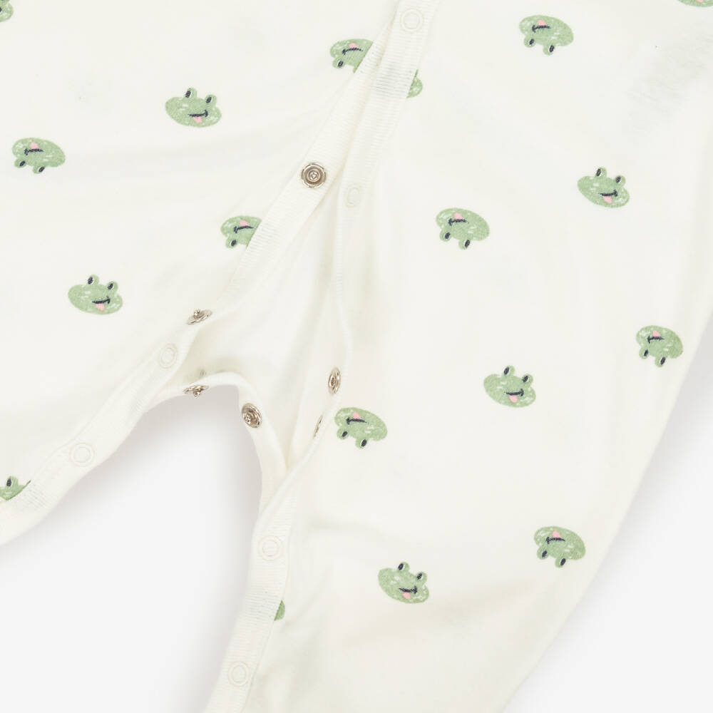 Petit Bateau-Girls Green Frog Ivory Onesie | Childrensalon Outlet