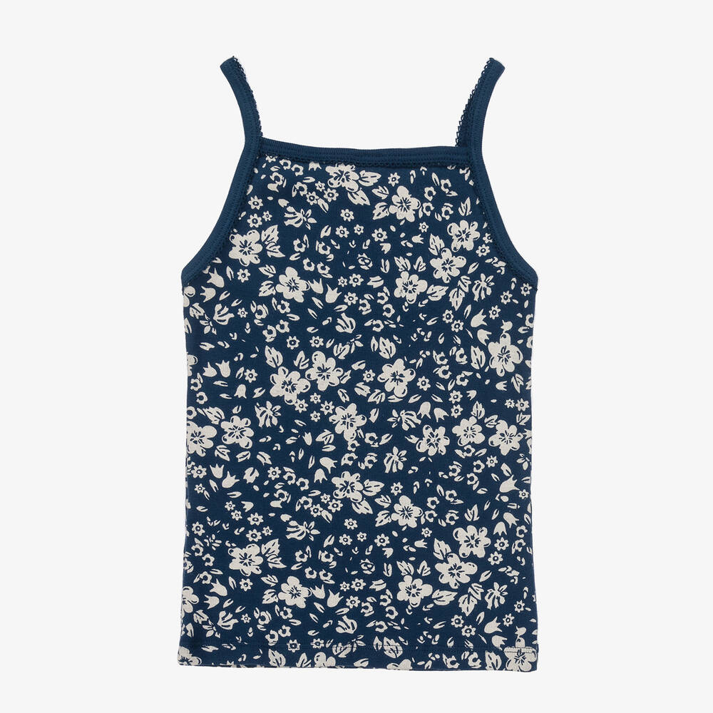 Petit Bateau-Girls Ivory & Blue Cotton Vests (2 Pack) | Childrensalon Outlet