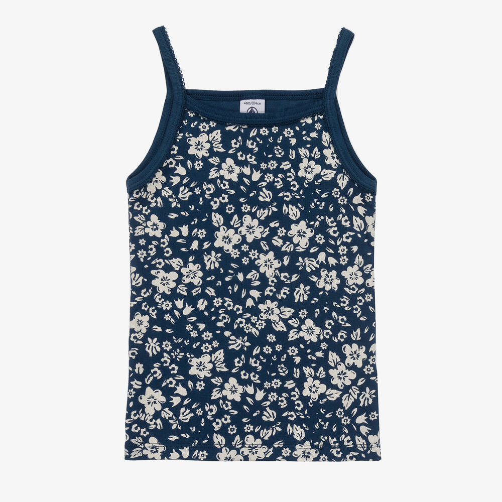 Petit Bateau-Girls Ivory & Blue Cotton Vests (2 Pack) | Childrensalon Outlet