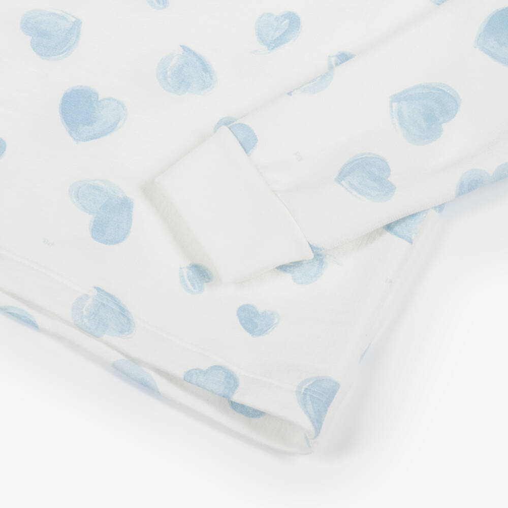 Petit Bateau-Girls Ivory & Blue Heart Print Cotton Pyjamas | Childrensalon Outlet