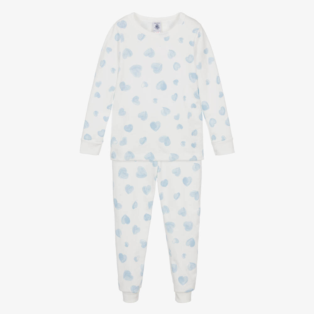 Petit Bateau-Girls Ivory Blue Heart Pyjamas | Childrensalon Outlet