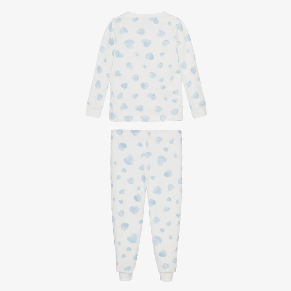 Petit Bateau-Girls Ivory Blue Heart Pyjamas | Childrensalon Outlet