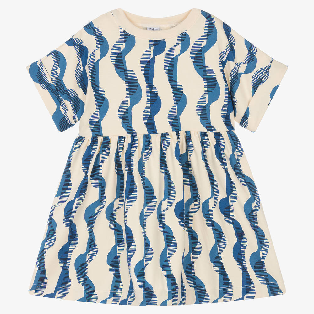 Petit Bateau - Biobaumwoll-Kleid Elfenbein/Blau | Childrensalon