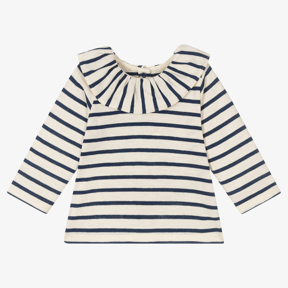 Petit Bateau - Girls Ivory Breton Stripe Top | Childrensalon