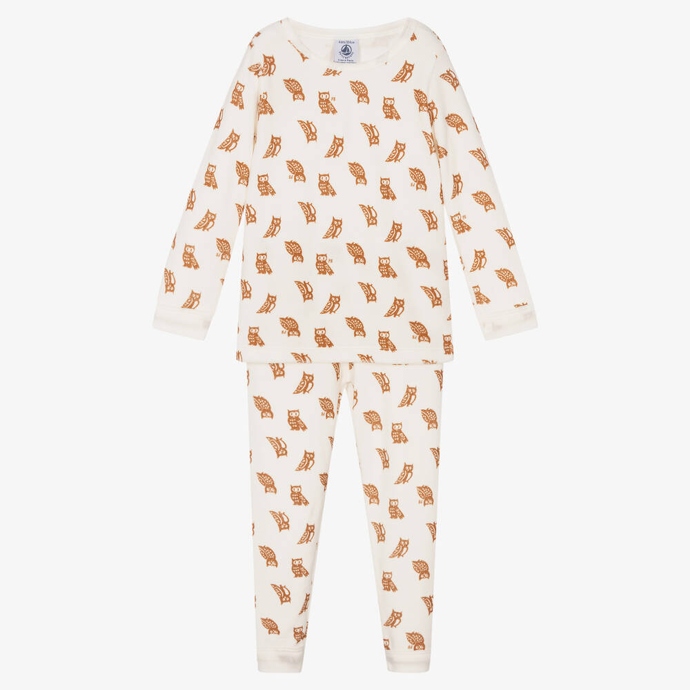 Petit Bateau - Girls Ivory & Brown Pyjamas | Childrensalon