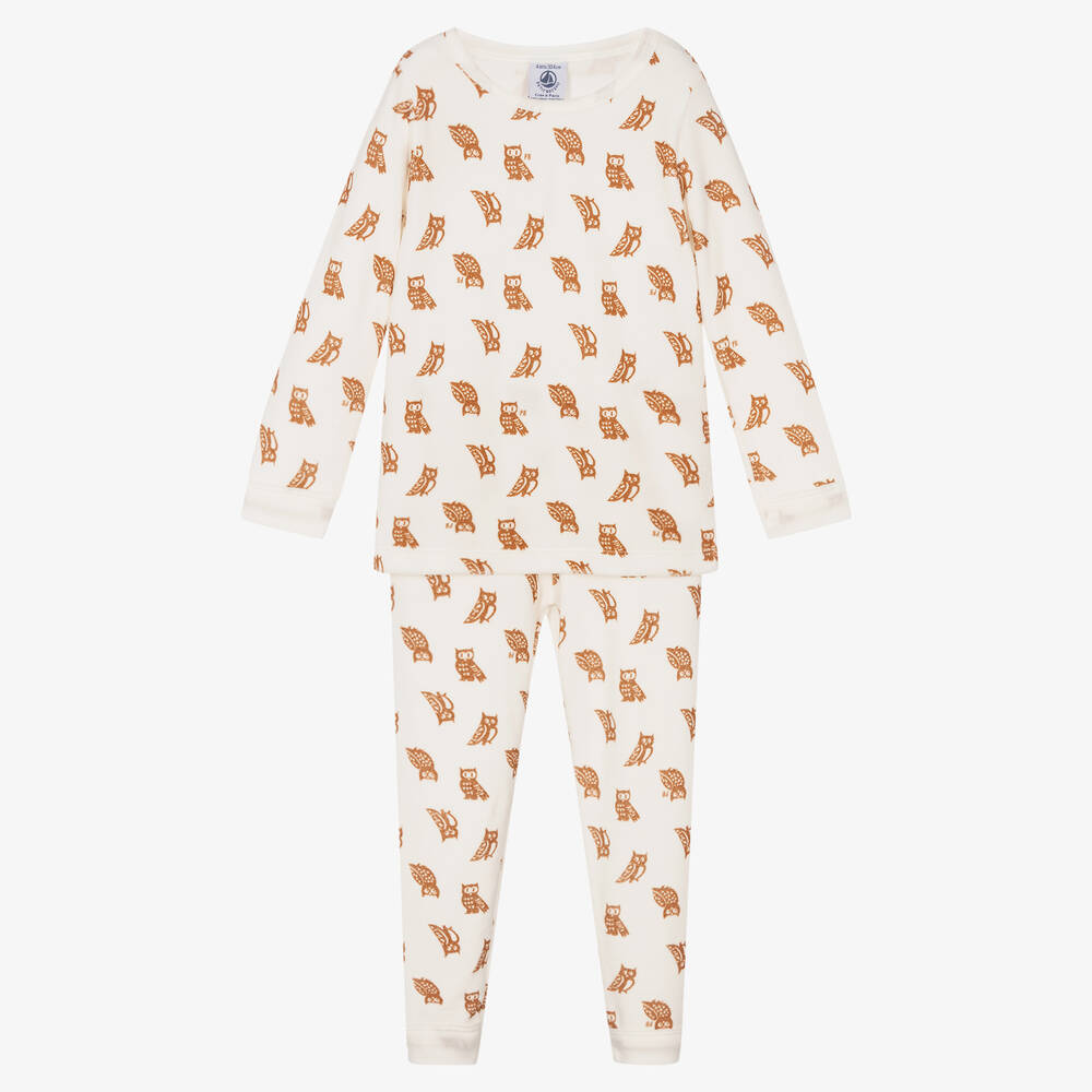 Petit Bateau-Girls Ivory & Brown Pyjamas | Childrensalon Outlet