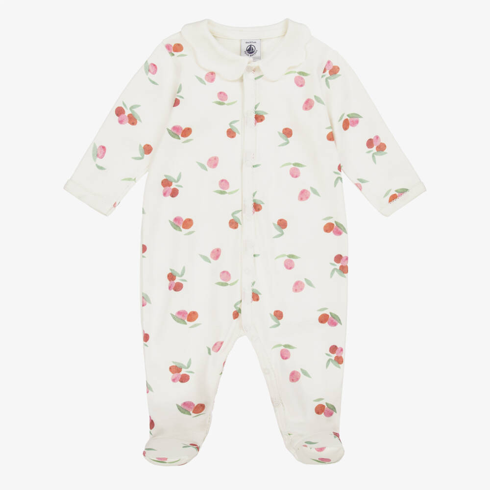 Petit Bateau-Girls Ivory Cherry Motif Babysuit | Childrensalon Outlet