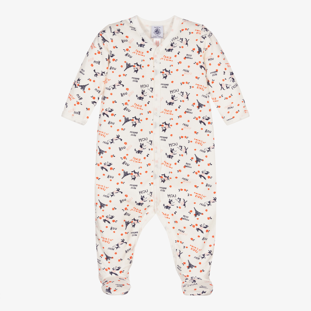 Petit Bateau - Girls Ivory Cotton Babygrow | Childrensalon