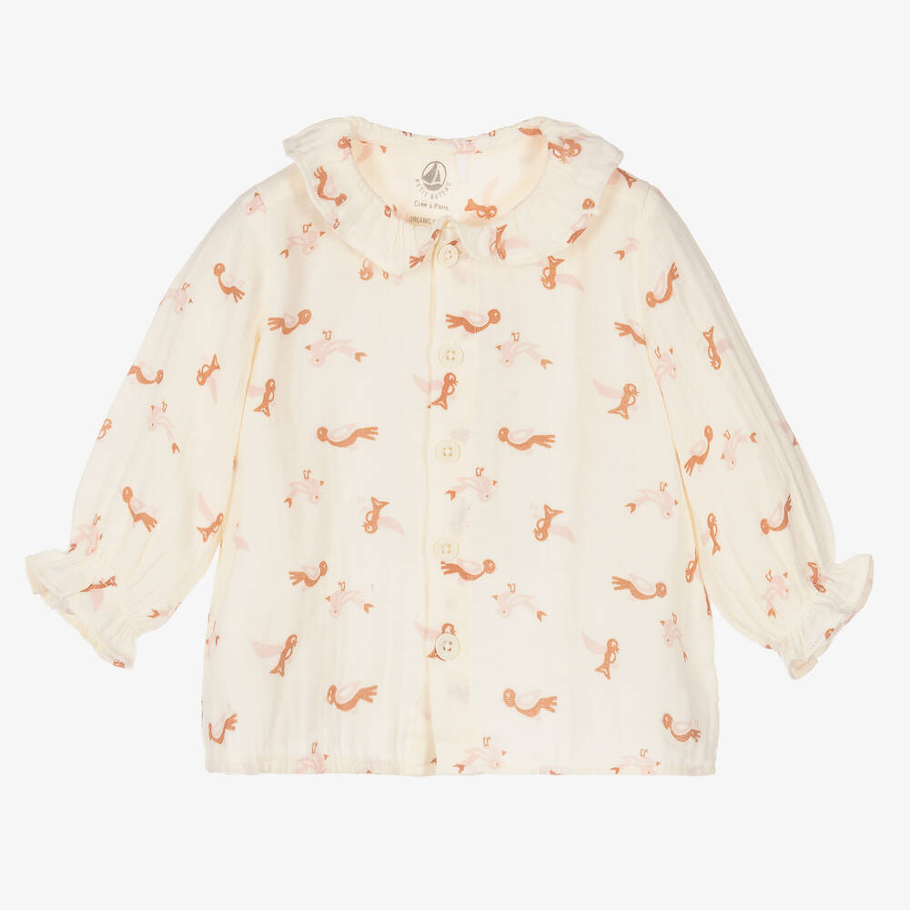 Petit Bateau - Кремовая хлопковая блузка для девочек | Childrensalon
