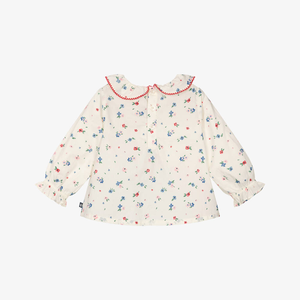Petit Bateau-Girls Ivory Cotton Blouse with Ditsy Floral Print | Childrensalon Outlet