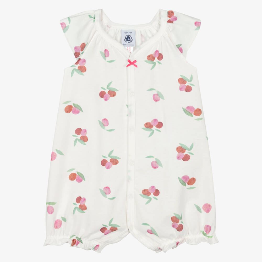 Petit Bateau-Кремовый хлопковый ромпер с вишнями для девочек | Childrensalon Outlet