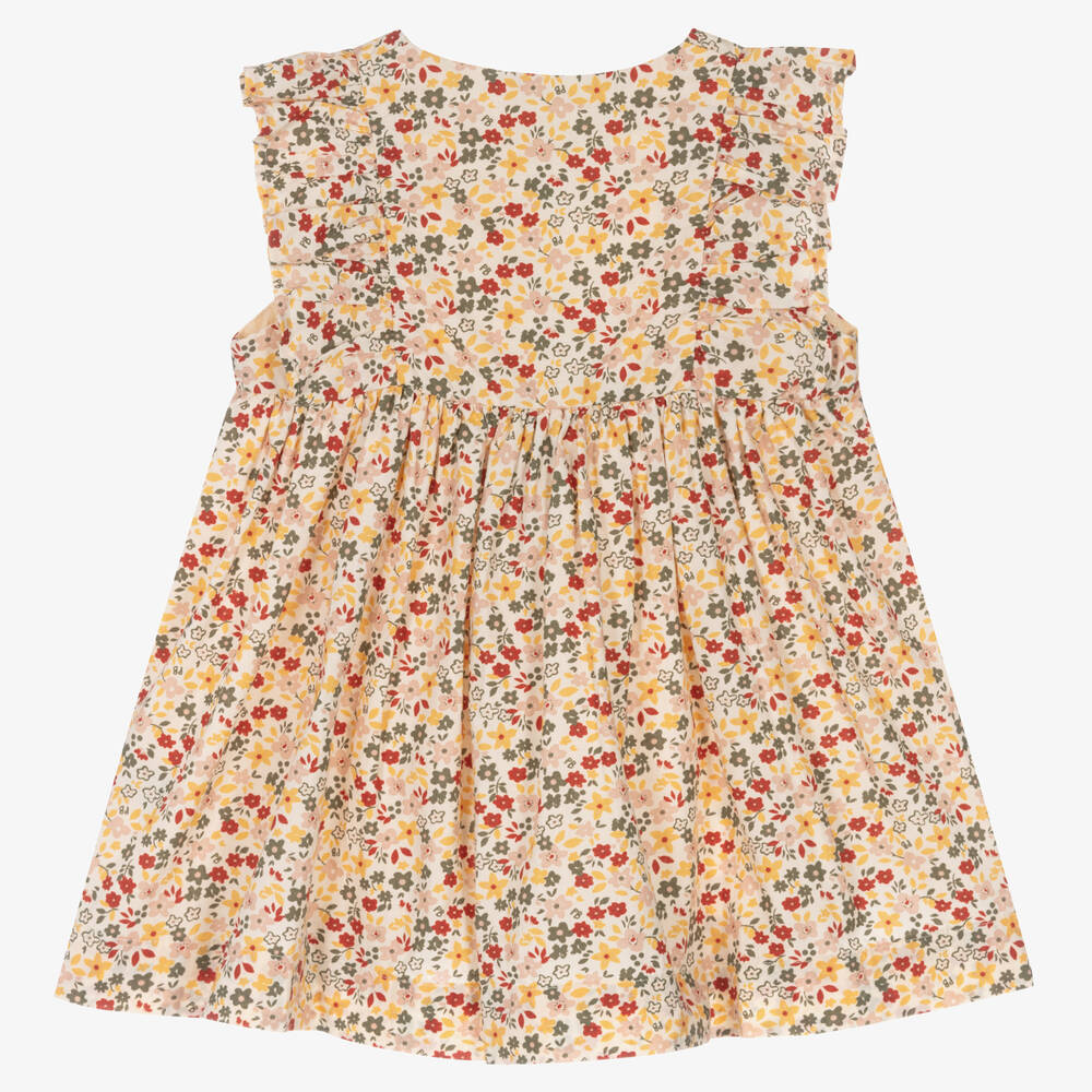 Petit Bateau-Girls Ivory Cotton Floral Dress | Childrensalon Outlet