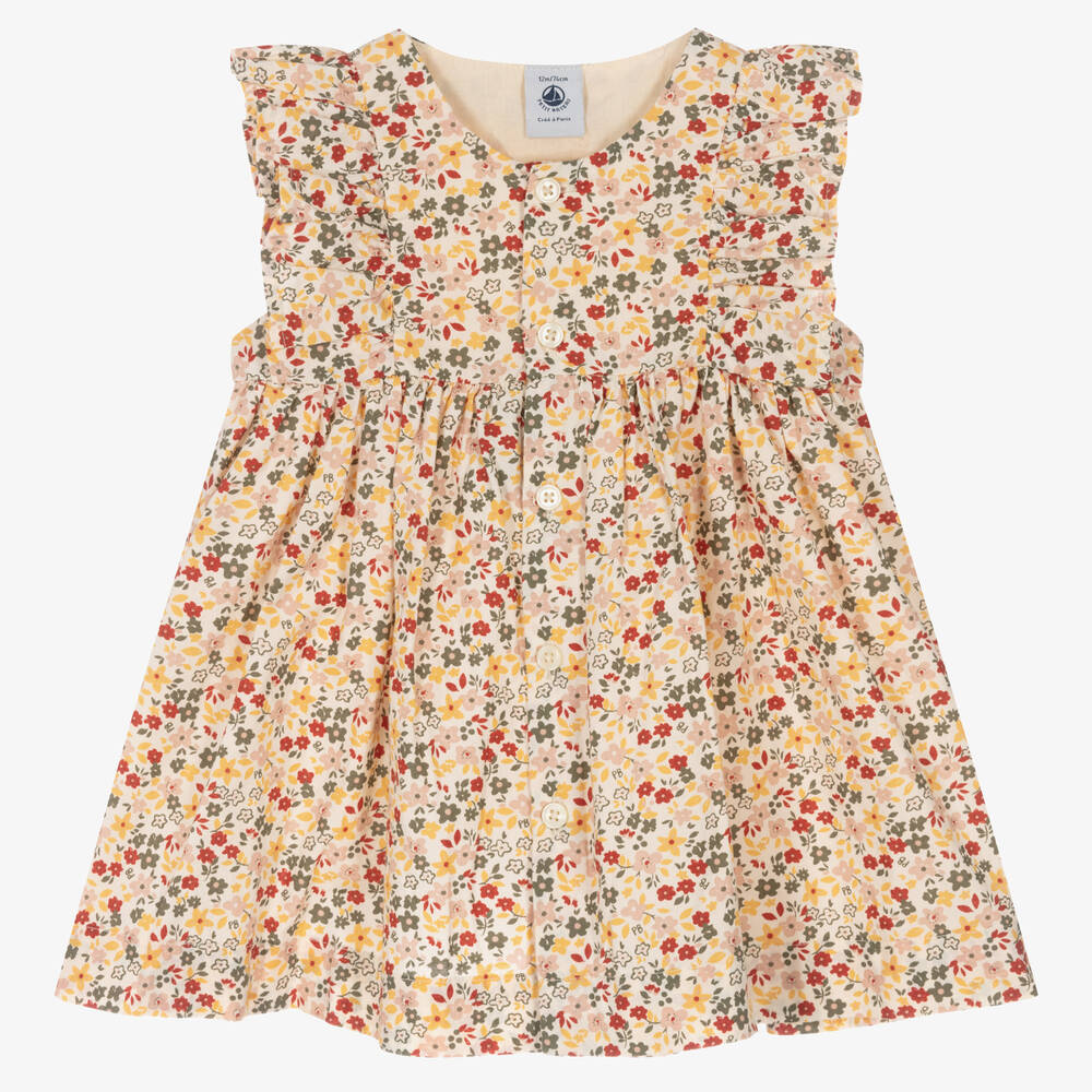 Petit Bateau - Girls Ivory Cotton Floral Dress | Childrensalon