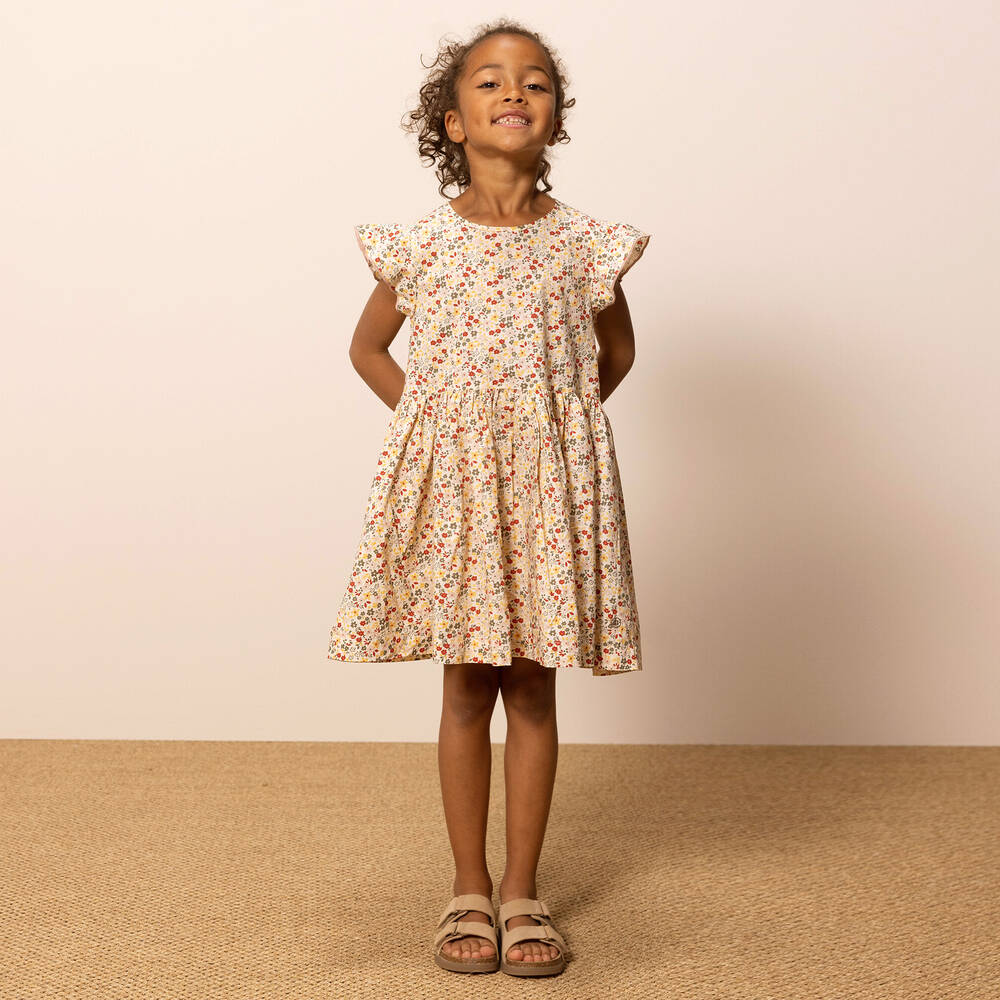 Petit Bateau-Girls Ivory Cotton Floral Dress | Childrensalon Outlet