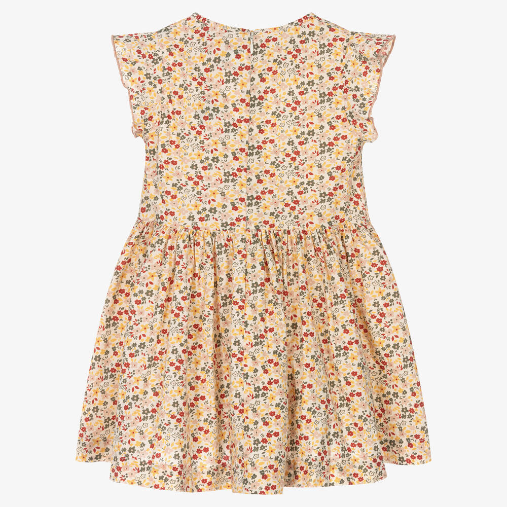 Petit Bateau-Girls Ivory Cotton Floral Dress | Childrensalon Outlet