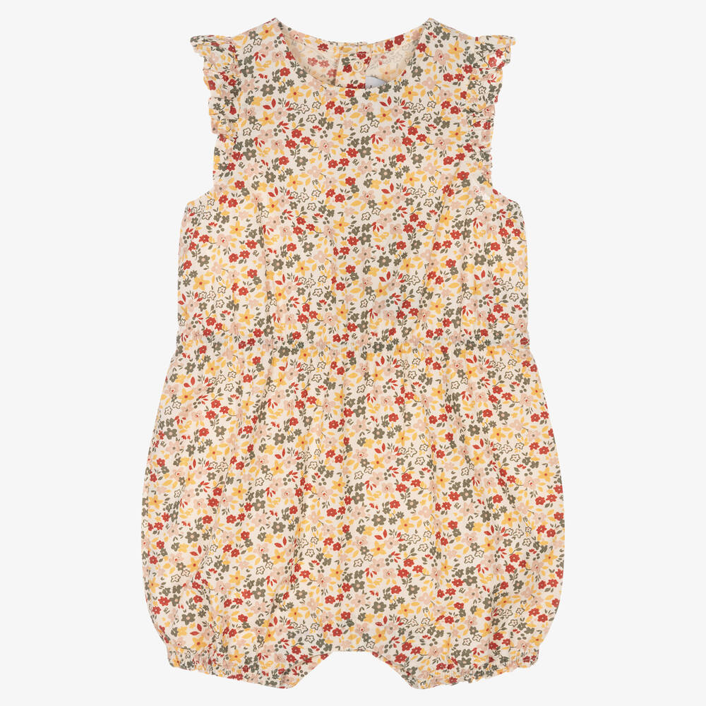 Petit Bateau-Girls Ivory Cotton Floral Shortie | Childrensalon Outlet