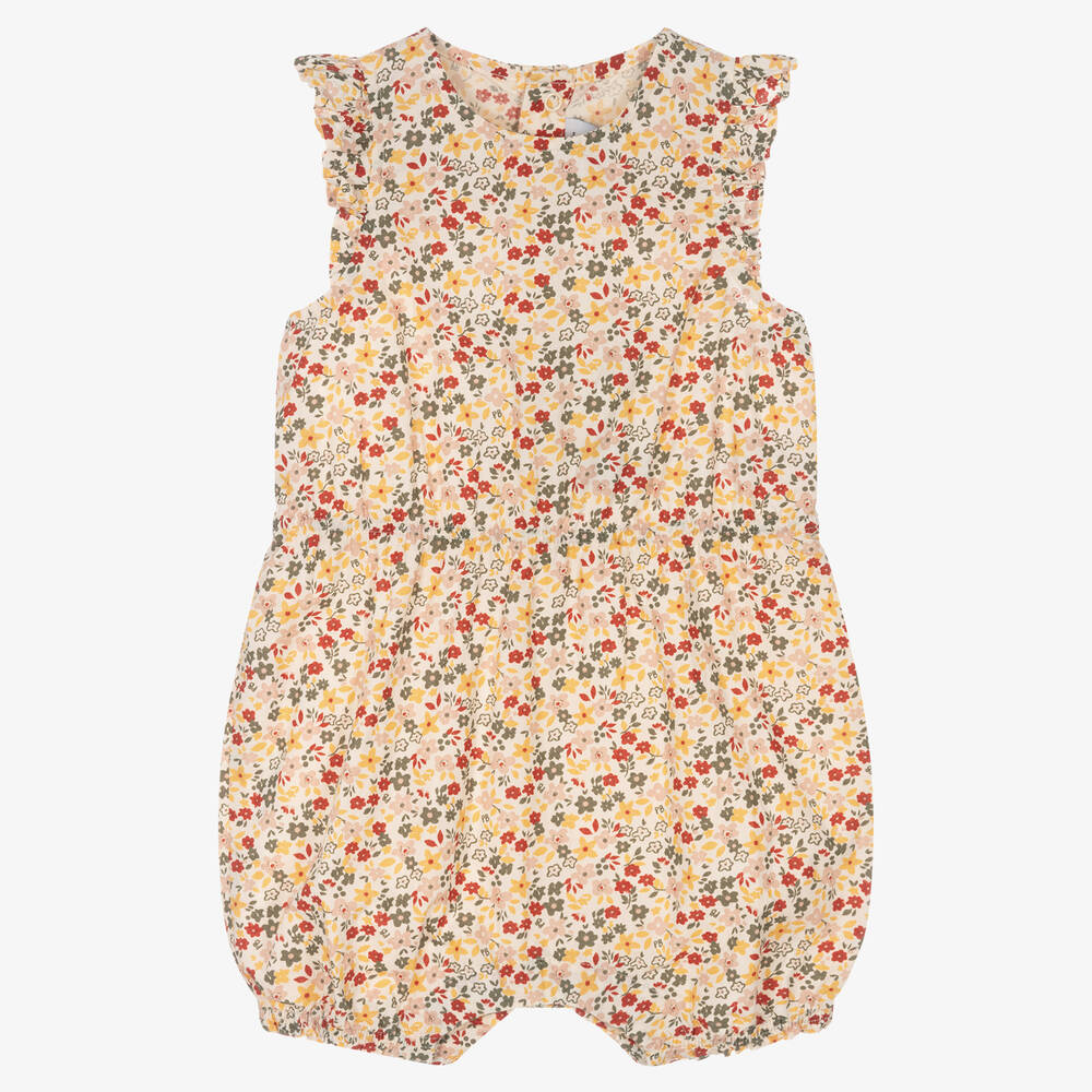 Petit Bateau - Girls Ivory Cotton Floral Shortie | Childrensalon