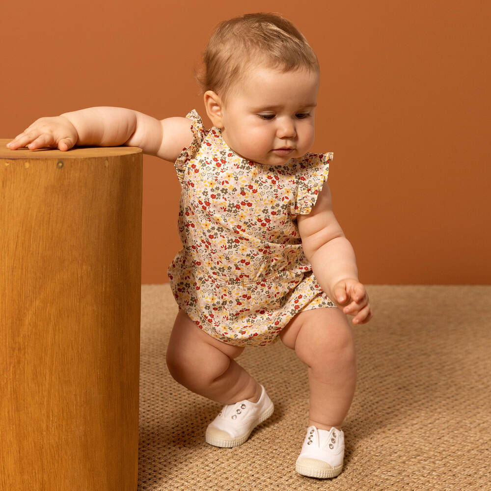 Petit Bateau-Girls Ivory Cotton Floral Shortie | Childrensalon Outlet