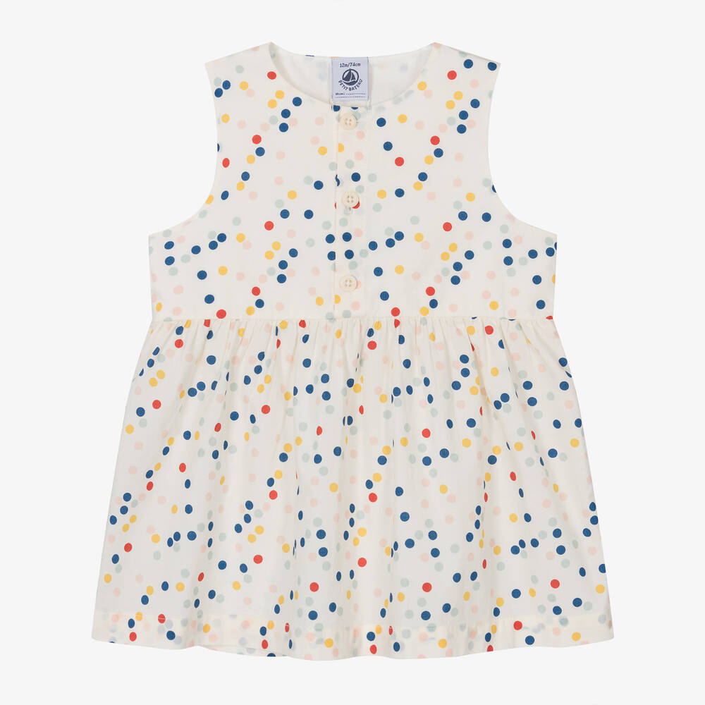 Petit Bateau-فستان أطفال بناتي قطن بوبلين لون عاجي | Childrensalon Outlet