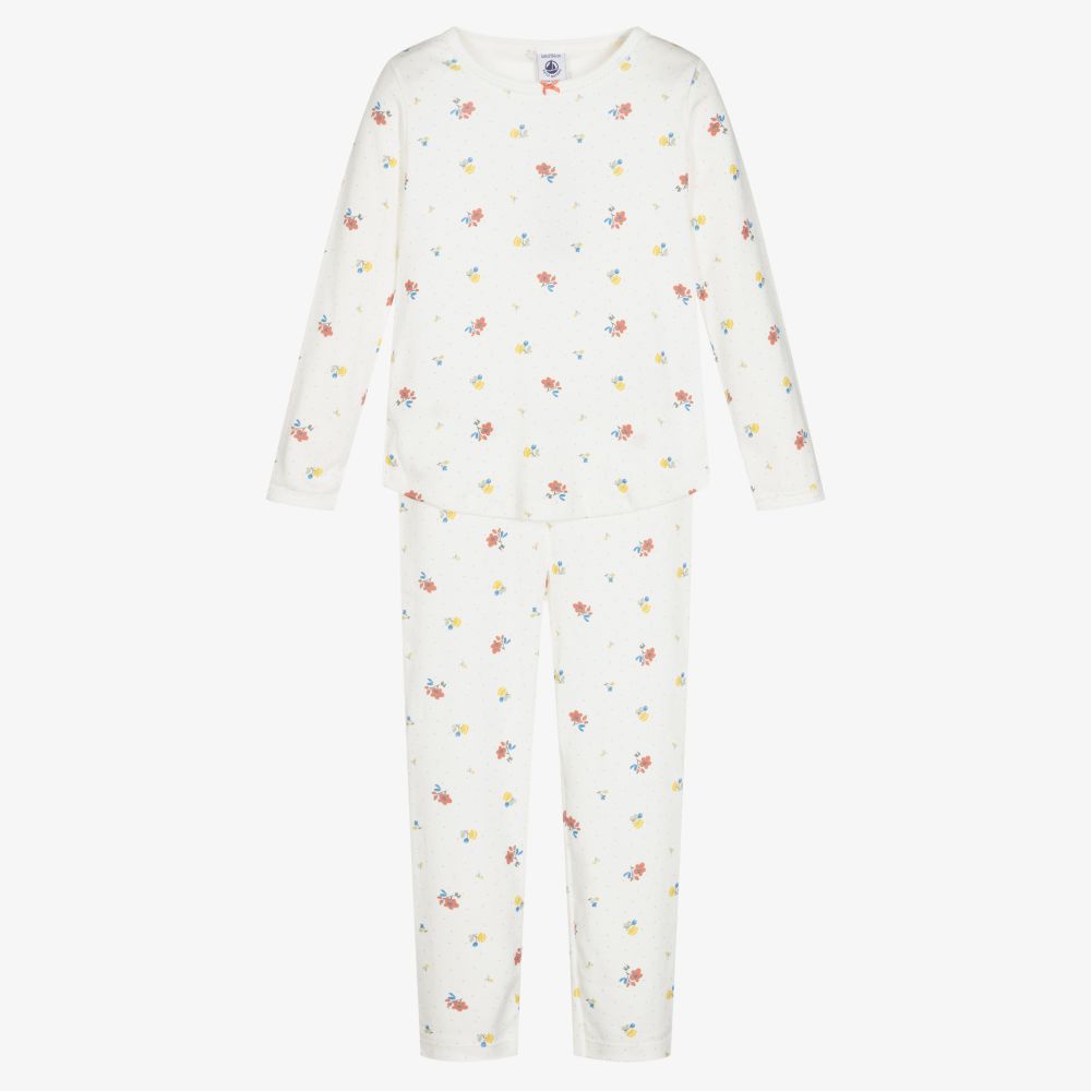 Petit Bateau - Elfenbeinfarbener Baumwollschlafanzug (M) | Childrensalon
