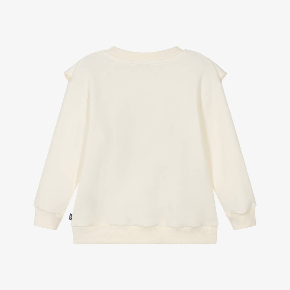 Petit Bateau-Girls Ivory Cotton Ruffle Sweatshirt with Flocked Red Heart | Childrensalon Outlet
