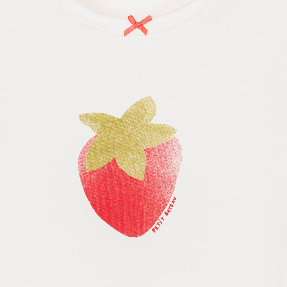 Petit Bateau-Girls Ivory Cotton Short Pyjamas with Strawberry Print | Childrensalon Outlet