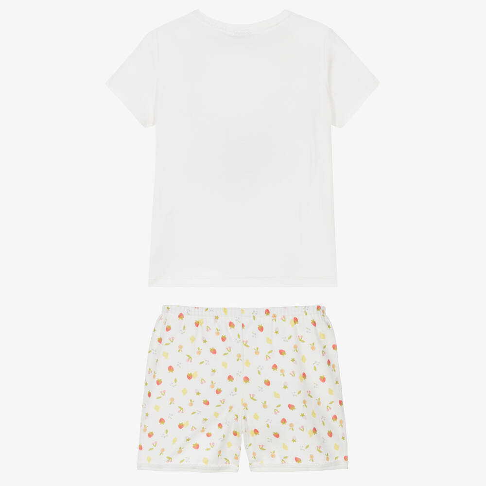 Petit Bateau-Girls Ivory Cotton Short Pyjamas with Strawberry Print | Childrensalon Outlet