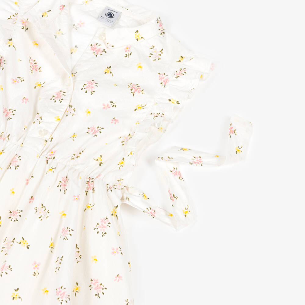 Petit Bateau-Girls Ivory Cotton Sun Dress with Floral Print | Childrensalon Outlet