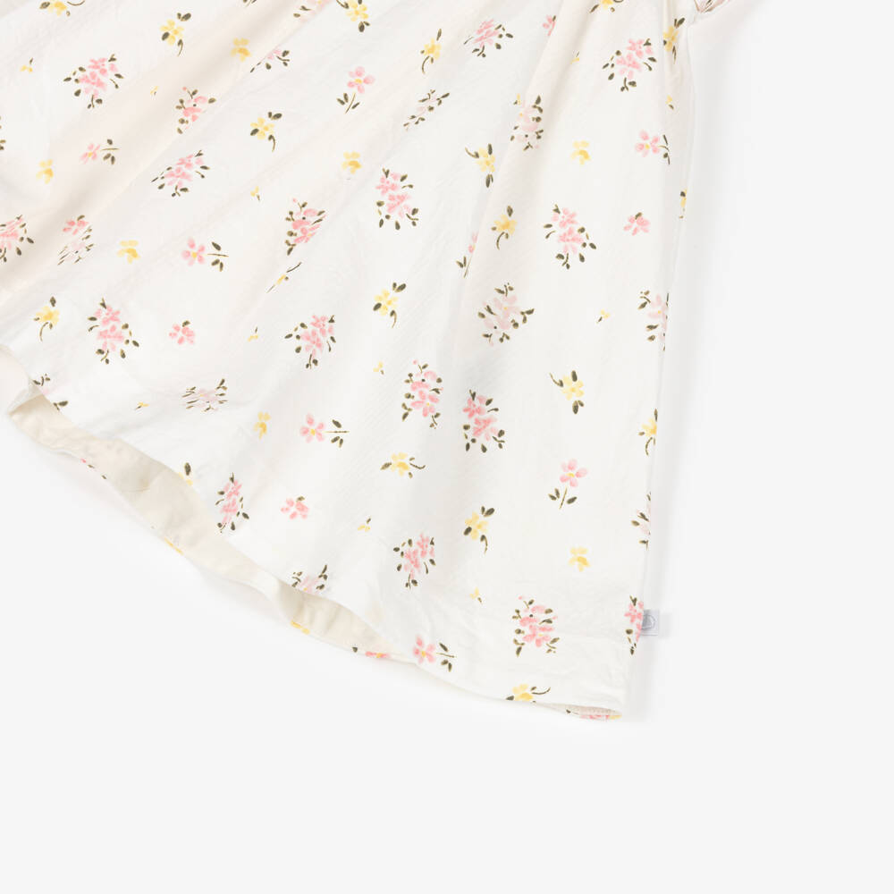 Petit Bateau-Girls Ivory Cotton Sun Dress with Floral Print | Childrensalon Outlet