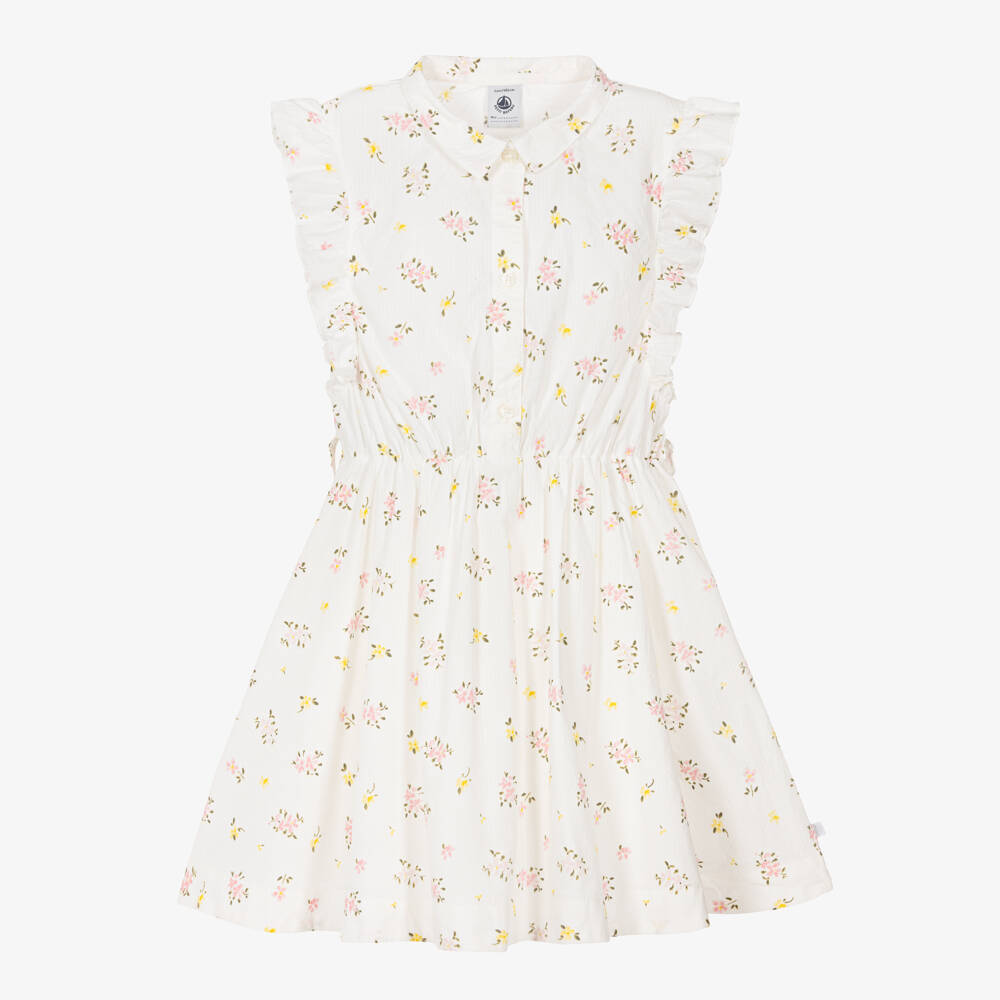 Petit Bateau-Girls Ivory Cotton Sun Dress with Floral Print | Childrensalon Outlet
