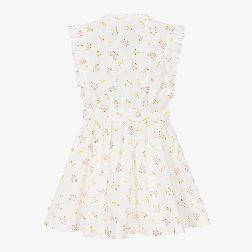 Petit Bateau-Girls Ivory Cotton Sun Dress with Floral Print | Childrensalon Outlet